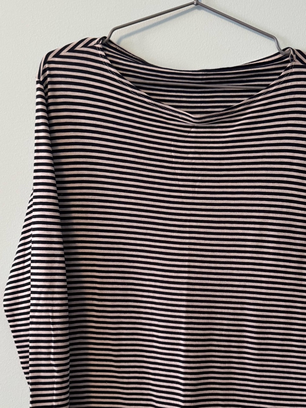 Vintage American Apparel Black and White Striped Long Sleeve Boatneck Tee